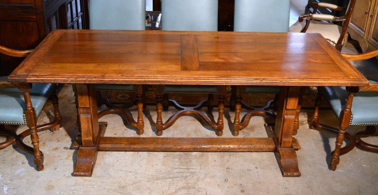 Fine Richelieu / Bridgeford for Baker Furniture Solid Oak Trestle Dining Table w/Extensions