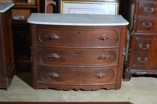 American  Victorian Hand Made Early-Mid 19th C. Marble Top Walnut 3 Drawer Chest