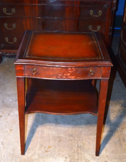 Mid 20th C. Mahogany Side Table w/ Inlaid Leather Top