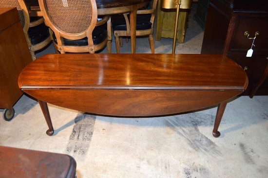 Mid 20th C. Mahogany Drop Leaf Coffee Table, One Central Drawer, Morganton Furniture
