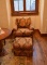 Brown Floral Club Chair & Ottoman by Wesley Hall Inc.