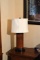 Brown Leather Wrapped Cylindrical Table Lamp, Ivory Shade