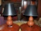 Pair of Earthtone Bulbous Ceramic Table Lamps, Black Shades