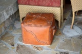 Stitched Leather Ottoman, Hand Made in Peru