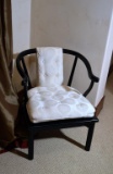 Chinese Style Black Enameled Wood Armchair w/ Ivory Geometric Upholstery by Century Chair Co.
