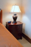 South Cove Hand Made Peruvian Mahogany Bow Front Nightstand, Leather Top and Drawer Fronts, 2 of 2