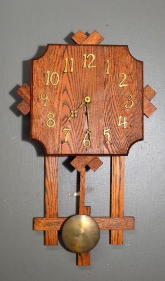 Antique Late 19th – Early 20th C. Mission Oak Wall Clock, Time Only