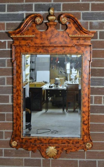 Gorgeous Tortoise Shell & Gilt Finish Maitland Smith Beveled Glass Wooden Wall Mirror