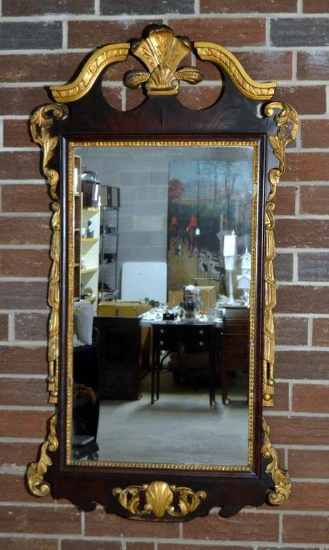 Antique Late 18th C. Gilt & Mahogany Hand Made Wall Mirror