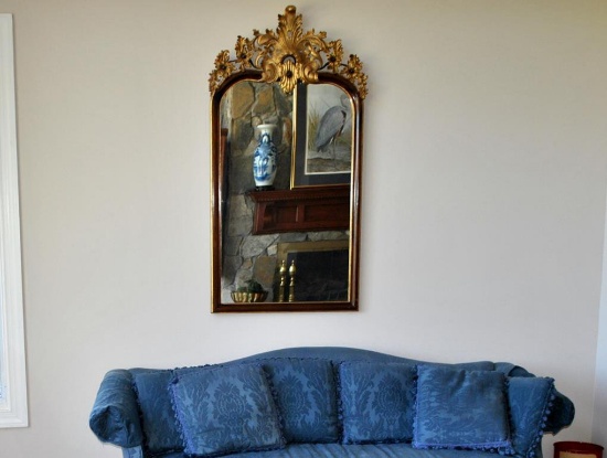 Classic Gilt Embellished Ornately Crested Mahogany Wall Mirror