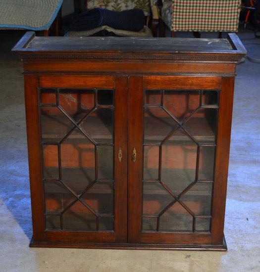 Antique Early-Mid 19th C. Wall-Mounted Mahogany Cupboard, Mullioned Doors