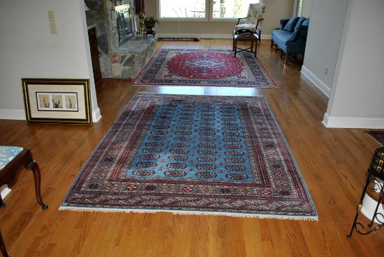 Fine 100% Wool Handknotted Pakistani Bokhara 6 x 9 Rug; Red, Navy, Blue & Ivory