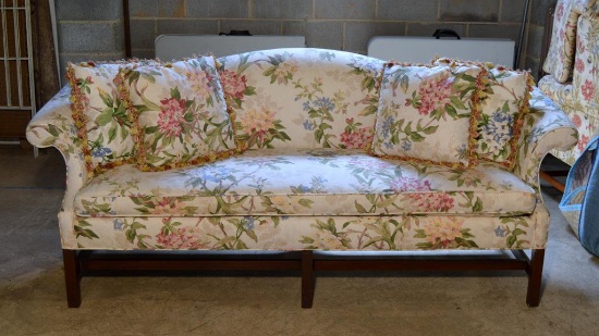 Hickory Chair Camelback Sofa, Floral Upholstery, 4 Matching Pillows