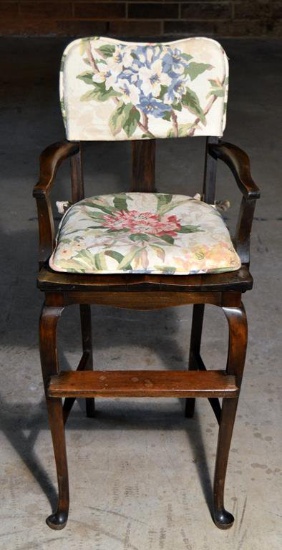 Vintage Poplar High Chair / Junior Seat w/ Later Added Upholstery