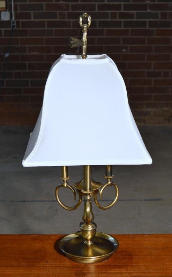 Vintage Lacquered Antiqued Brass Two-Lite Table Lamp