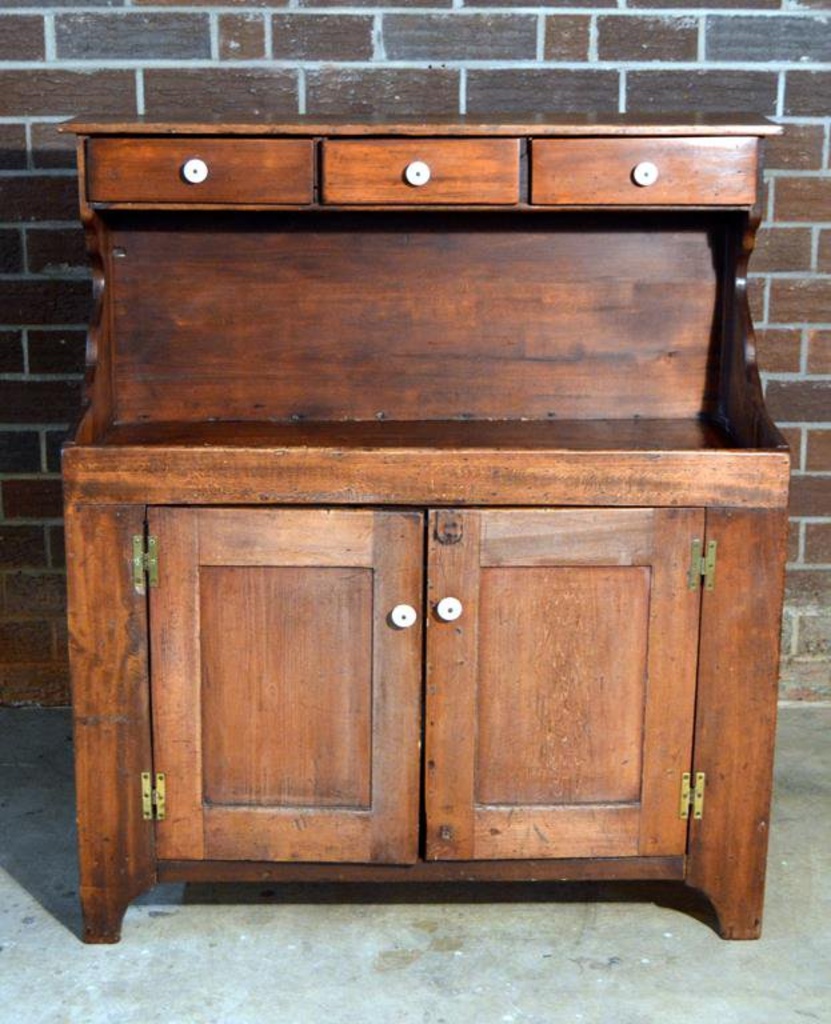 Lot Antique 19th C Primitive Pine Dry Sink 3 Top Drawers