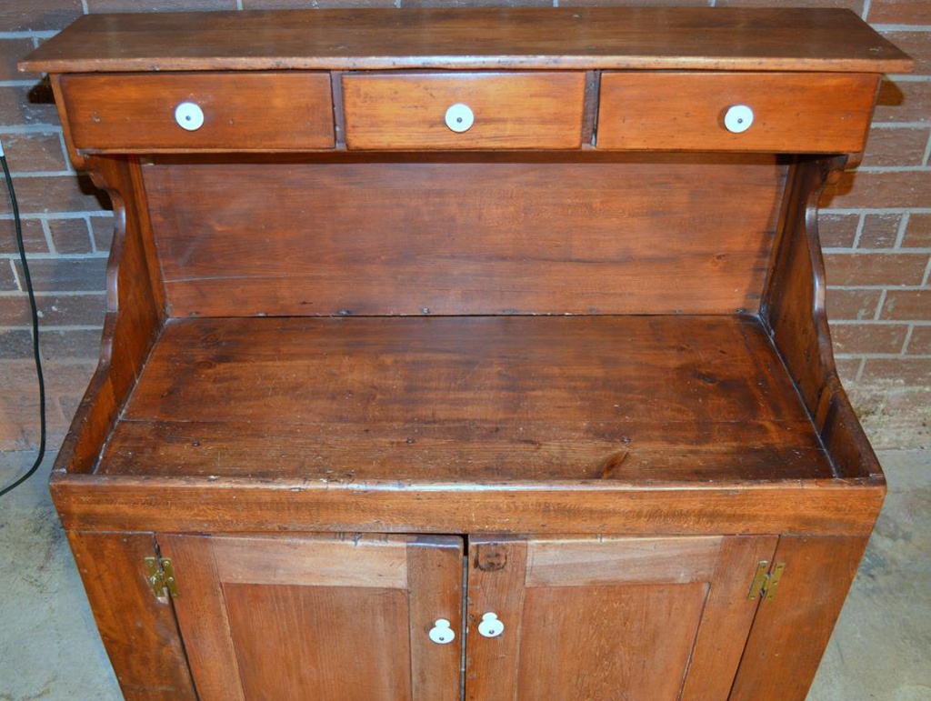 Lot Antique 19th C Primitive Pine Dry Sink 3 Top Drawers