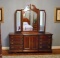 Attractive American Drew Queen Anne Style Mahogany Triple Dresser, Triptych Mirror
