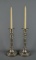 Fine Pair of Emily Austin Silver Plate Candlesticks, 2 Beeswax Candles