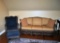 Fine Ethan Allen Rattan Wicker Indoor / Outdoor Sofa, Six Tan Cushions, Three Bronze Accent Pillows