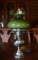 Vintage Electric Desk Lamp, Oil Lamp Style Body and Green Glass Shade