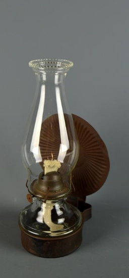 Antique Pressed Glass 13” H Oil Lamp W/ Reflector