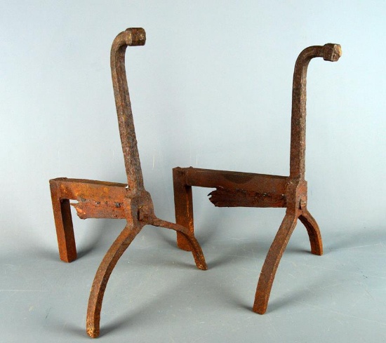 Antique 18th C. Provincial Forged Iron Fire Dogs or Andirons
