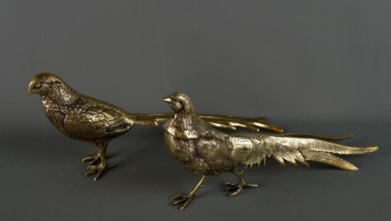 Pair of Vintage Silver Plate 12” Pheasant Figurines