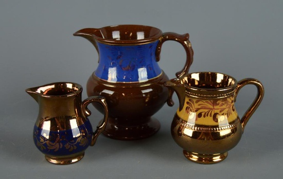 Lot of 3 Antique English Lusterware Cream Pitchers