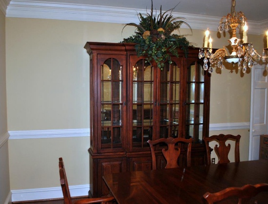 Lexington Bob Timberlake Queen Anne Style Cherry Breakfront China Cabinet, Dentil Molded Cornice