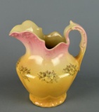 Antique Glazed Ceramic Milk Pitcher,, Pink Tinges at Top