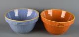 Pair of Antique U.S.A. #9 Stoneware 9” Mixing Bowls, Blue & Brown Glazes
