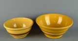Pair of Antique Yellowware Mixing Bowls, Brown Rings, 10 & 8” Diameters
