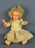 Vintage #14 USA Plastic Doll, Green Sleep Eyes w/ Rooted Lashes, Closed Mouth, Jointed Limbs