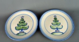 Pair of M.A. Hadley Glazed Stoneware Christmas Tree 11” Plates
