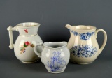 Lot of 3 Antique Porcelain Cream Pitchers: Maryland Pottery, A. Meakin