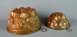 Lot of 2 Two Antique Tin Lined Copper Food Molds