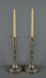 Fine Pair of Emily Austin Silver Plate Candlesticks, 2 Beeswax Candles