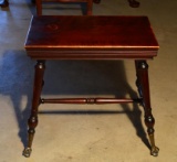 Fine Antique Mahogany Piano Bench, Glass & Brass Ball & Claw Feet
