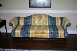 Vanguard Furniture of Hickory, NC Camelback Sofa, Blue & Tan Floral Trellis Print