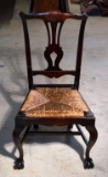 Attractive Antique Chippendale Style Mahogany Side Chair, Woven Rush Seat, Ball & Claw Feet