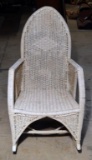 Handsome Antique Gothic Style Rattan Wicker Rocking Chair / Rocker, Painted White