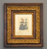 Antique 19th C. Hand Tinted Etching, “Costumes Parisiens”; Matted, Glazed & Framed