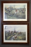 Pair of Vintage British Fox Hunters Lithographic Fine Art Prints; Matted, Glazed & Framed