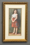 Vintage Lithographic Fine Art Print, Orphan Girl; Matted, Glazed & Framed