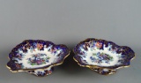 Pair of Fine Antique 19th C. Handpainted English Davenport Porcelain Tazzas