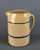 Antique Slip Glazed Stoneware 9” Pitcher, Two Blue Rings