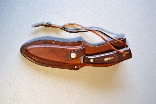 Schrade Old Timer (1540T) 7” Hunting Knife w/ 3.5” Blade, Leather Holster, Sharpening Stone