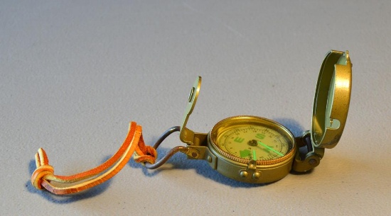 Vintage Collectible Liquid-Filled Engineer's Compass, Metal Case