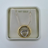 14K Yellow Gold & Sterling Silver Heart Pendant 17” Necklace, Made in Israel